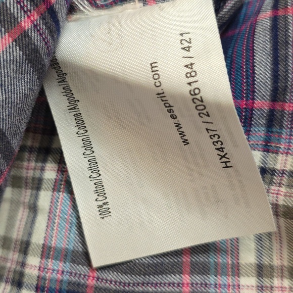 Esprit Western Cotton Blue Whit Pink Plaid Snap Button size M - Picture 7 of 14